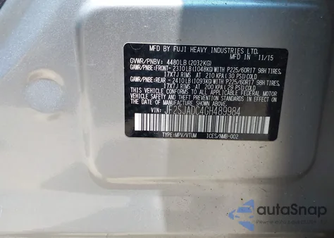 2016 Subaru Forester 2.5I Premium из США, поврежденный, VIN JF2SJADC4GH489984